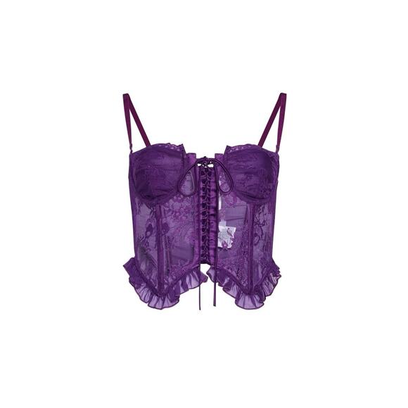 NWT Guizio Aleia Ruffle Lace Corset Top Amethyst Purple Medium Romantic Sheer - Picture 2 of 10
